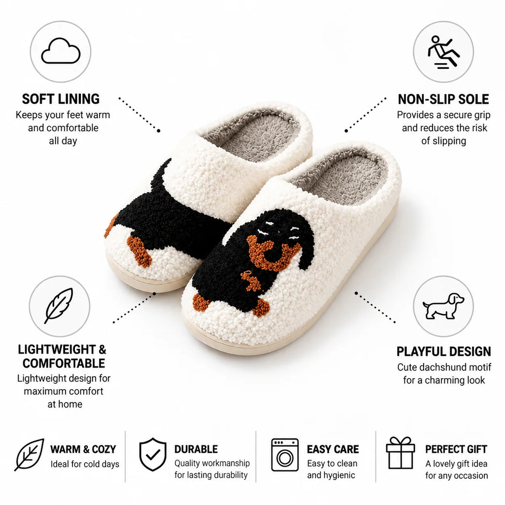 Women's Slippers Non-Slip Sole & Cotton Lined (Dachshund Motif)