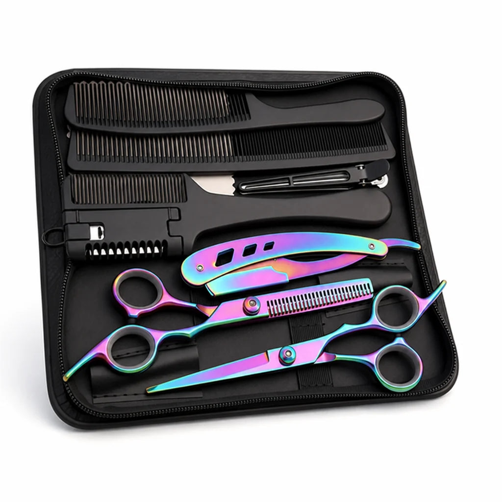 Stainless Steel Hair Cutting Set for Thinning and Cutting (Razor Comb & Case)