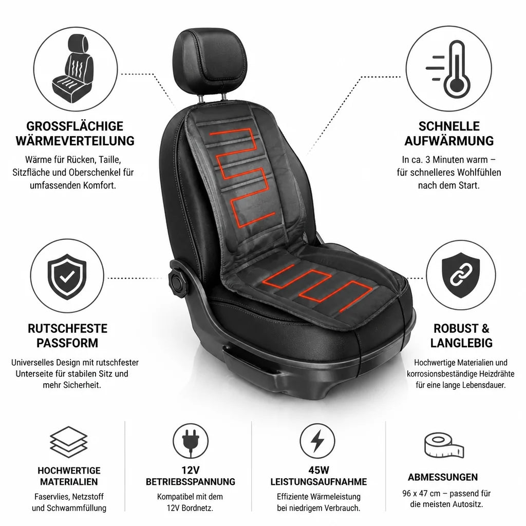 Rapid-heating, full-coverage, non-slip car seat cover (12V)