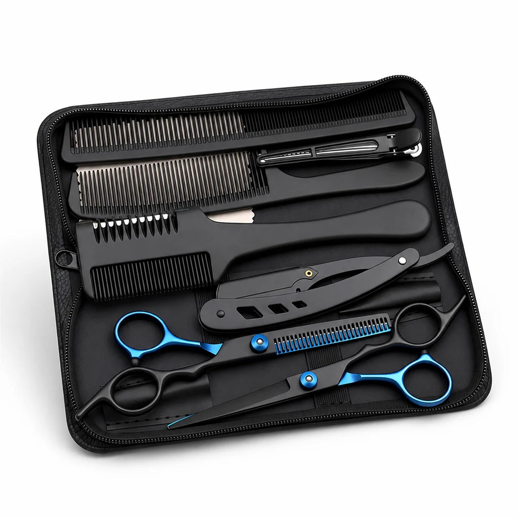Stainless Steel Hair Cutting Set for Thinning and Cutting (Razor Comb & Case)