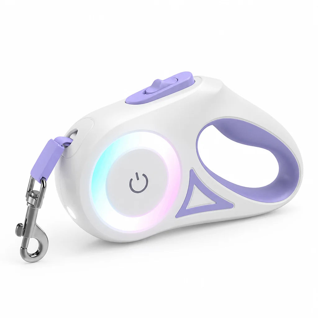 Built-in LED, One-Hand Brake & Lockable Retractable Dog Leash Strap